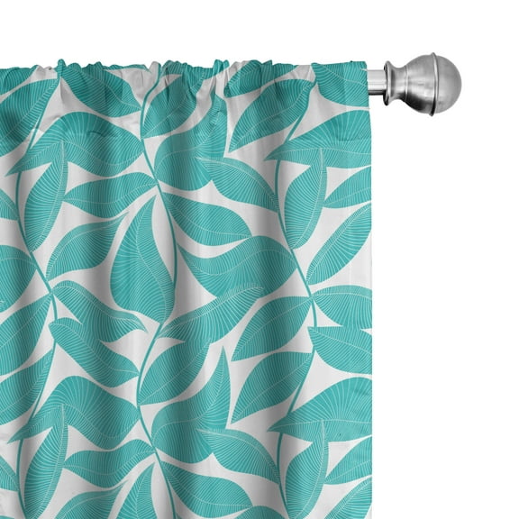 Ambesonne Turquoise Curtains, Foliage Leaves Lines, Pair of 28"x95", Turquoise White