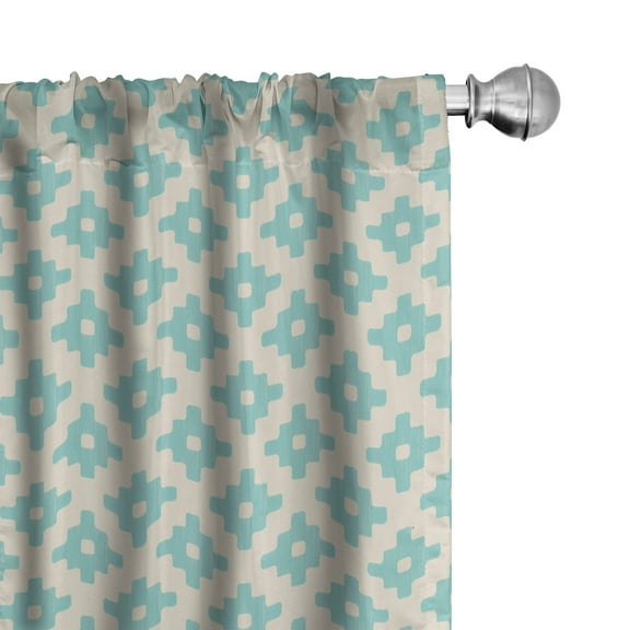 Ambesonne Turquoise Curtains, Geometric and Retro, Pair of 28"x63", Turquoise and Beige