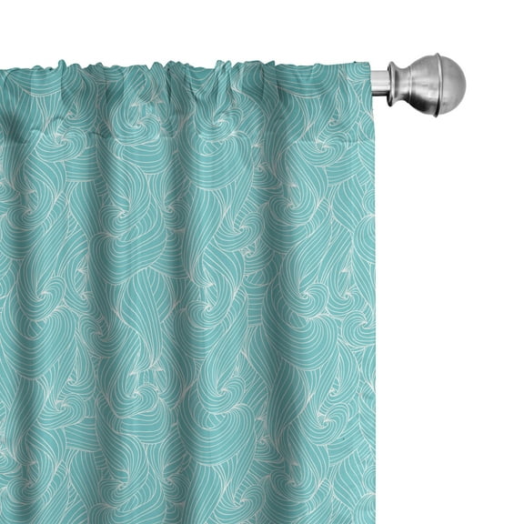 Ambesonne Turquoise Curtains, Sea Inspired Lines, Pair of 28"x63", Pale Blue White