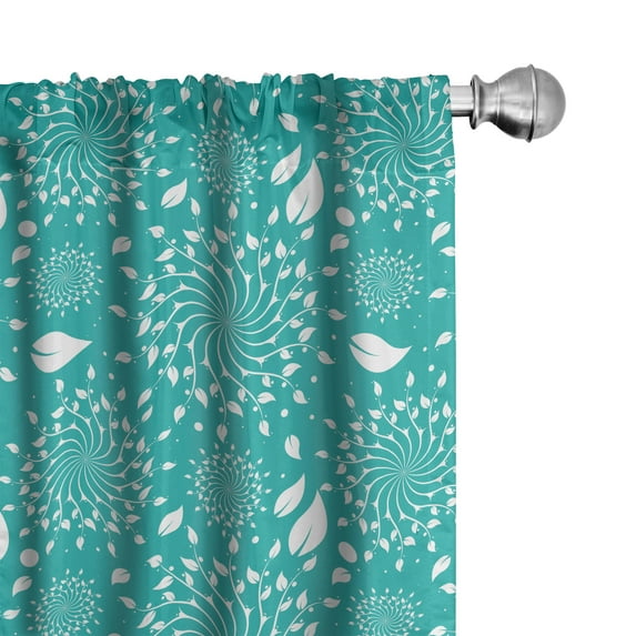 Ambesonne Turquoise Curtains, Stalks and Dots Vintage, Pair of 28"x95", Turquoise White
