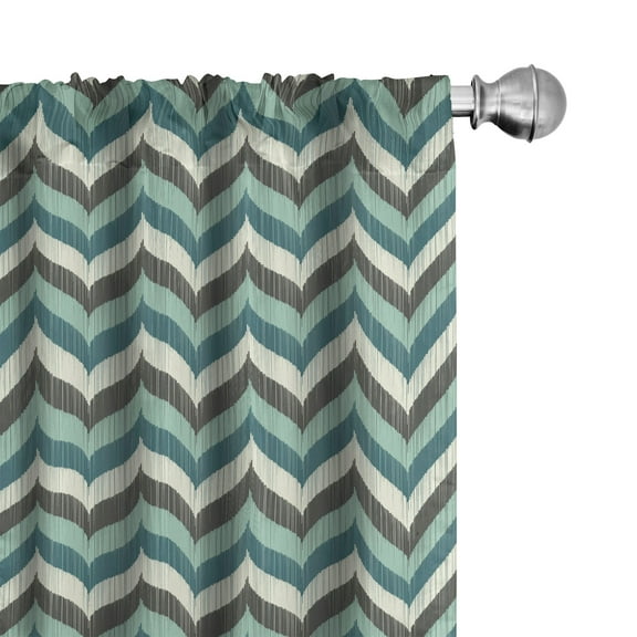 Ambesonne Turquoise Curtains, Striped Chevron Leaves, Pair of 28"x95", Multicolor