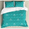 thumbnail image 1 of Ambesonne Turquoise Duvet Cover Sets, Fleur De Lis Pattern, 2-Queen, Teal Almond Green, 1 of 7