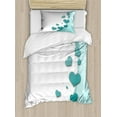 thumbnail image 1 of Ambesonne Turquoise Duvet Cover Sets, Hearts Valentines, 2-Twin, Turquoise White Teal, 1 of 4