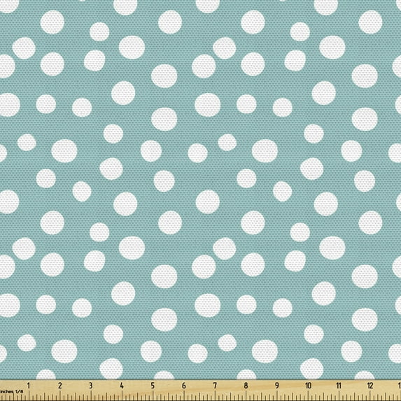 Ambesonne Turquoise Fabric by the Yard Upholstery, Polka Dots Romantic Art, 2 Yards, White and Pale Blue