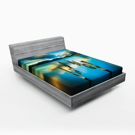 Ambesonne Turquoise Fitted Sheet, Clouds Ocean Nature, Queen Size, Turquoise and White