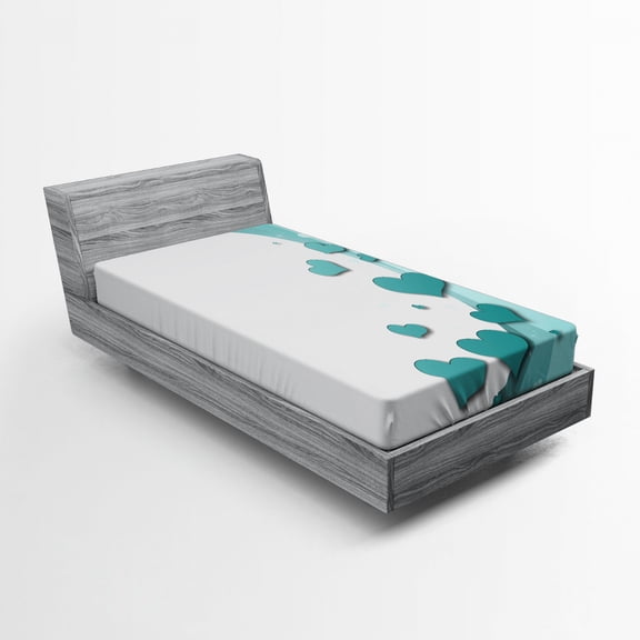 Ambesonne Turquoise Fitted Sheet, Hearts Valentines, Twin Size, Turquoise White Teal