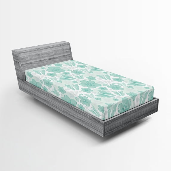Ambesonne Turquoise Fitted Sheet, Spring Butterflies, Twin XL Size, Turquoise Seafoam Pearl