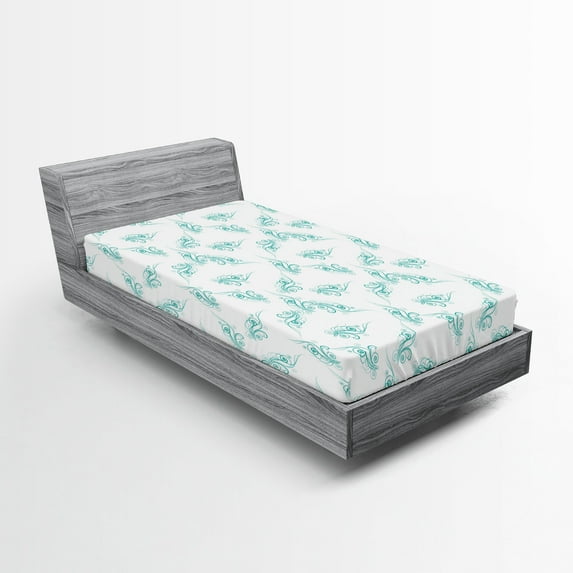 Ambesonne Turquoise Fitted Sheet, Swirling Branch Lines, Twin Size, Turquoise