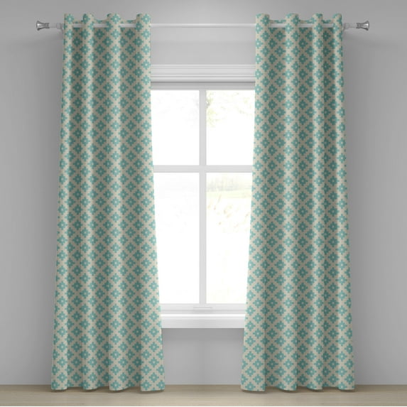 Ambesonne Turquoise Grommet Curtain, Geometric and Retro, 50" x 120", Turquoise and Beige