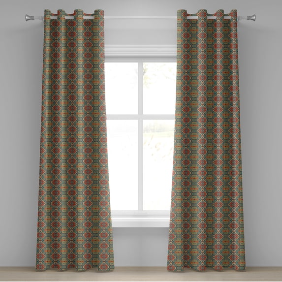 Ambesonne Turquoise Grommet Curtain, Indigenous, 50" x 108", Turquoise and Orange