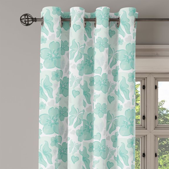Ambesonne Turquoise Grommet Curtain Single Panel, Spring Butterflies, 50"x60", Turquoise Seafoam Pearl