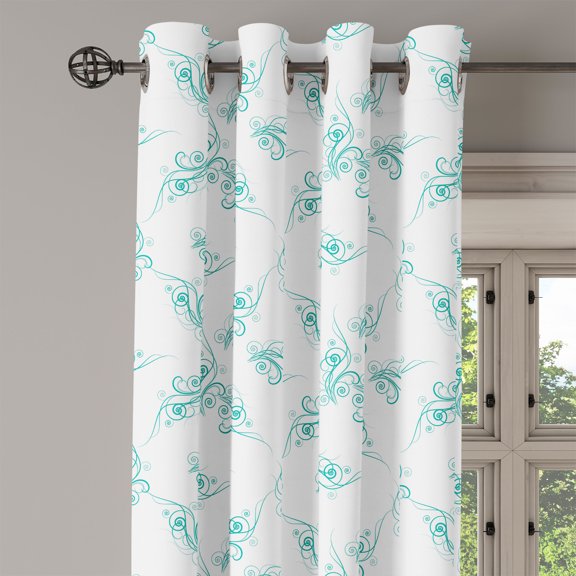 Ambesonne Turquoise Grommet Curtain Single Panel, Swirling Branch Lines, 50"x60", Turquoise