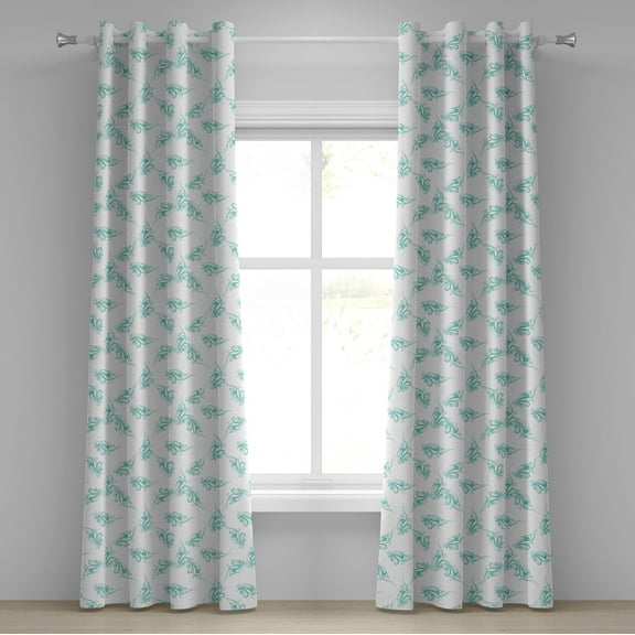Ambesonne Turquoise Grommet Curtain, Swirling Branch Lines, 50" x 72", Turquoise