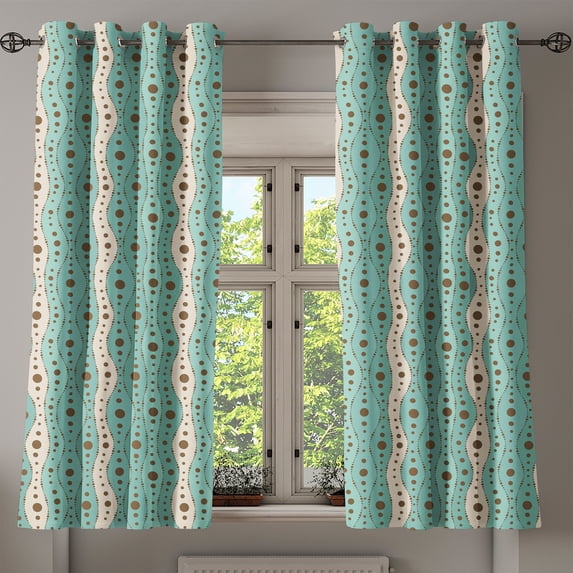 Ambesonne Turquoise Grommet Curtain, Traditional Polka Dot, 50" x 54", Turquoise Brown Cream