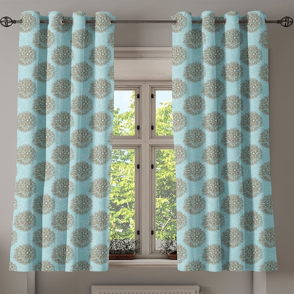 Ambesonne Turquoise Grommet Curtain, Vintage Flowers, 50" x 54", Blue Brown