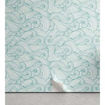 Ambesonne Turquoise Peel & Stick Wallpaper for Home, Ocean Waves Summer, 13"x36", Pale Blue White