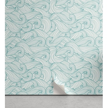 Ambesonne Turquoise Peel & Stick Wallpaper for Home, Ocean Waves Summer, 13"x36", Pale Blue White