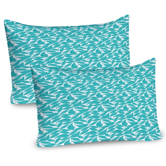 Ambesonne Turquoise Pillow Sham 2 Pack, Exotic Foliage Spring, 36"x20", Turquoise and White