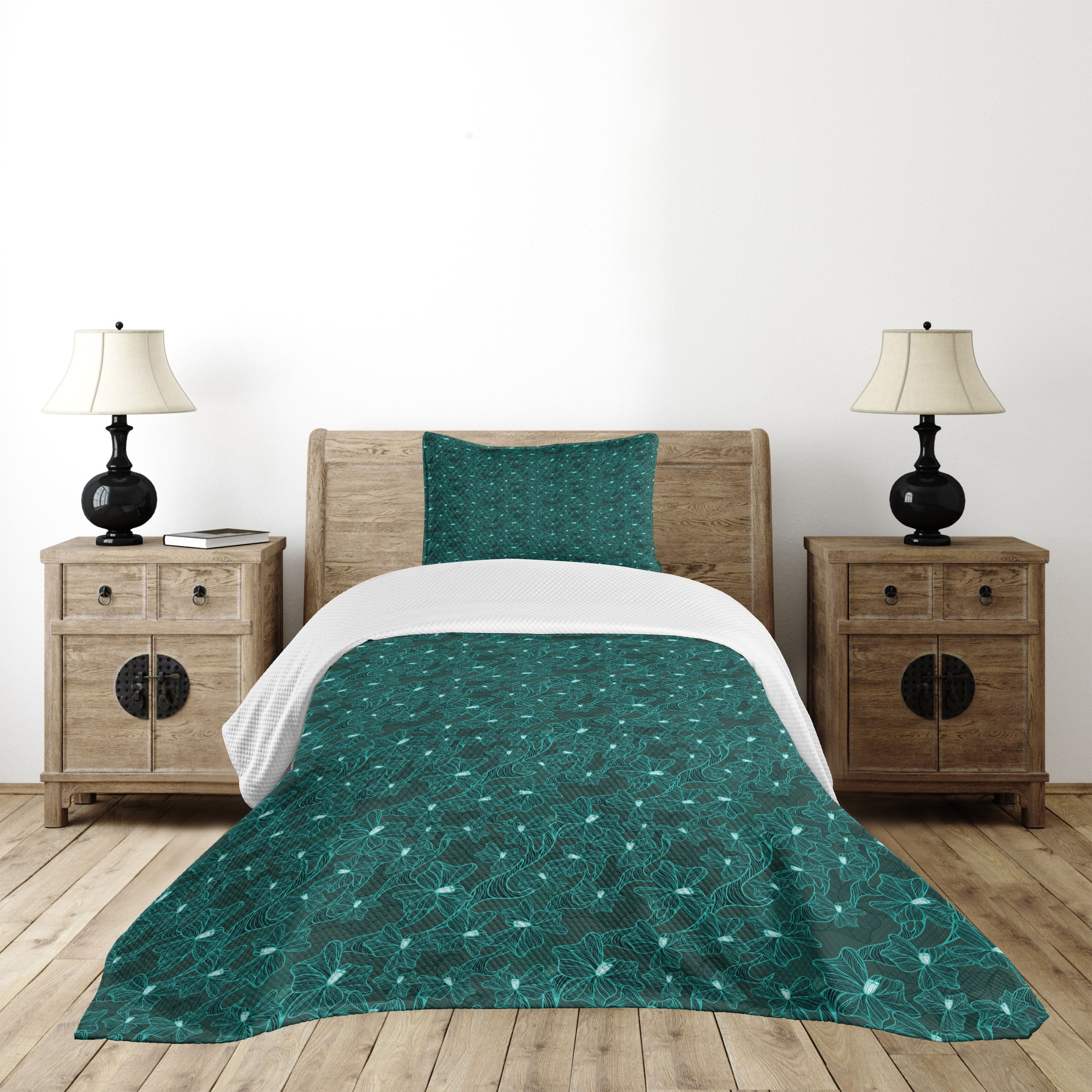 White Quilted Twin Bedspread Set with Pillow Sham