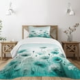 thumbnail image 1 of Ambesonne Turquoise Quilted Bedspread Set 2 Pcs, Chill Flowering Poppy Art, Twin Size, Mint Green Seafoam White, 1 of 4