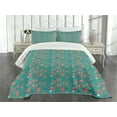 thumbnail image 1 of Ambesonne Turquoise Quilted Bedspread Set 3 Pcs, Circular Elements, King Size, Teal Coral, 1 of 5