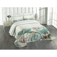 thumbnail image 1 of Ambesonne Turquoise Quilted Bedspread Set 3 Pcs, Retro Hibiscus Art, Queen Size, Beige Teal, 1 of 5