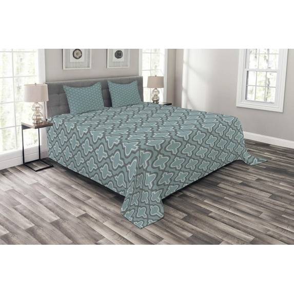 Ambesonne Turquoise Quilted Bedspread Set 3 Pcs, Shapes Rounds, Queen Size, Turquoise Brown