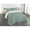 thumbnail image 1 of Ambesonne Turquoise Quilted Bedspread Set 3 Pcs, Striped Chevron Leaves, Queen Size, Multicolor, 1 of 5