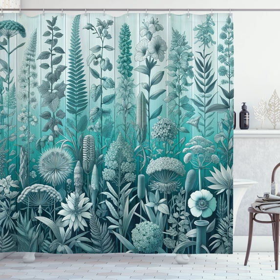 Ambesonne Turquoise Shower Curtain, Botany Thisle Floral Art, 69"Wx75"L, Pale Teal Seafoam