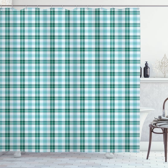 Ambesonne Turquoise Shower Curtain, Checkered Tartan, 69"Wx84"L, Sea Green Pale Blue