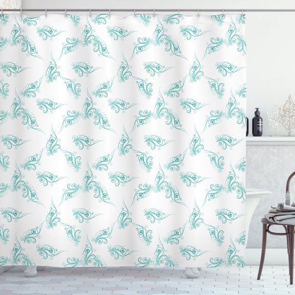 Ambesonne Turquoise Shower Curtain, Swirling Branch Lines, 69"Wx70"L, Turquoise