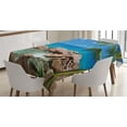 thumbnail image 1 of Ambesonne Turquoise Tablecloth Rectangular Table Cover, Palm Tree Coastline, 60"x90", Turquoise, 1 of 4