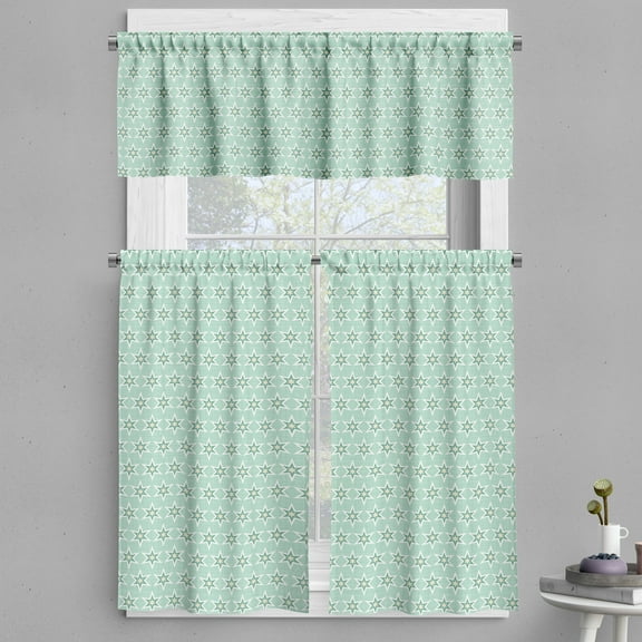 Ambesonne Turquoise Valance & Curtain, Monochrome Space, 55"x24", Mint White Cream