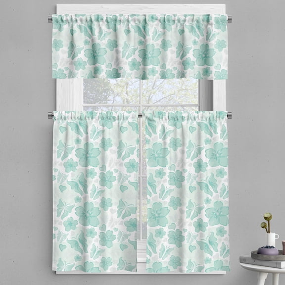 Ambesonne Turquoise Valance & Curtain, Spring Butterflies, 55"x36", Turquoise Seafoam Pearl