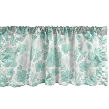 Ambesonne Turquoise Window Valance, Spring Butterflies, 54" X 12", Turquoise Seafoam Pearl