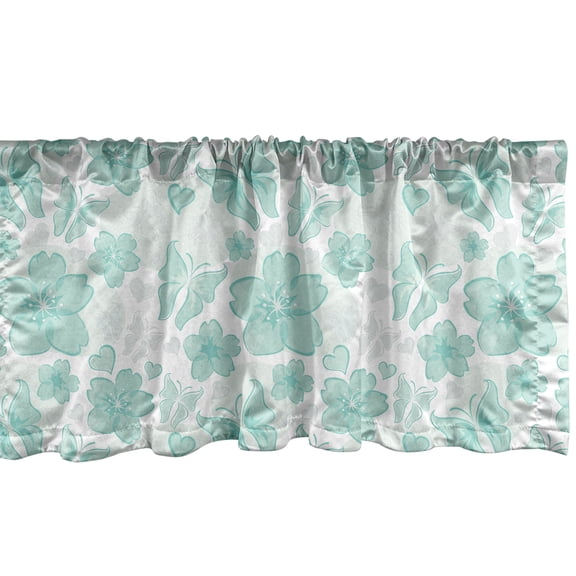 Ambesonne Turquoise Window Valance, Spring Butterflies, 54" X 12", Turquoise Seafoam Pearl