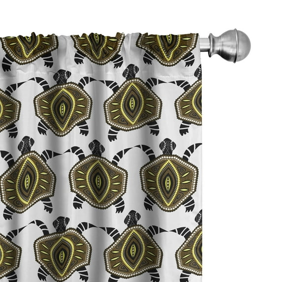 Ambesonne Turtle Window Curtains, Indigenous Animal Design, Each 28" W x 95" L, Brown Yellow Black