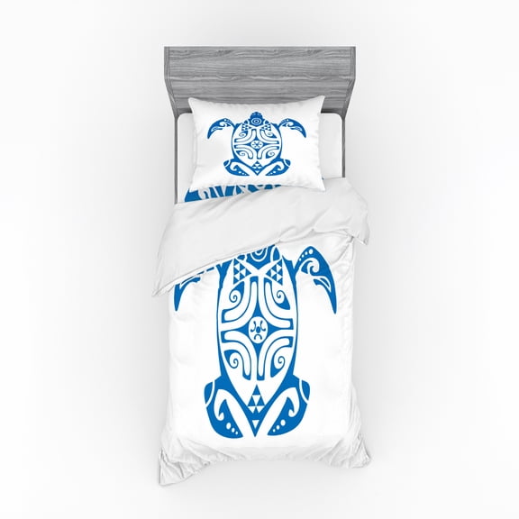 Ambesonne Turtle Bedding Set 3 Pcs, Hawaii Underwater Design, Twin XL, Cobalt Blue and White