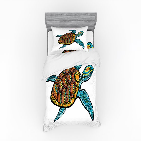 Ambesonne Turtle Bedding Set 3 Pcs, Tropical Pattern, Twin XL, Multicolor