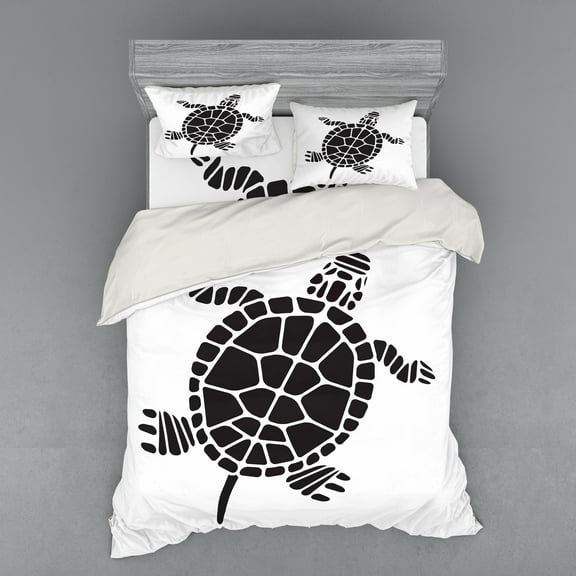 Ambesonne Turtle Bedding Set 4 Pcs, Geometric Shapes Motifs, Queen, Black and White