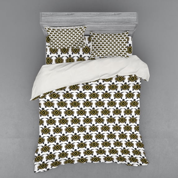 Ambesonne Turtle Bedding Set 4 Pcs, Indigenous Animal Design, Queen, Brown Yellow Black