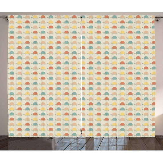 Ambesonne Turtle Curtains 2 Panel Set, Hand Drawn Happy Turtles, 108" x 63", Multicolor