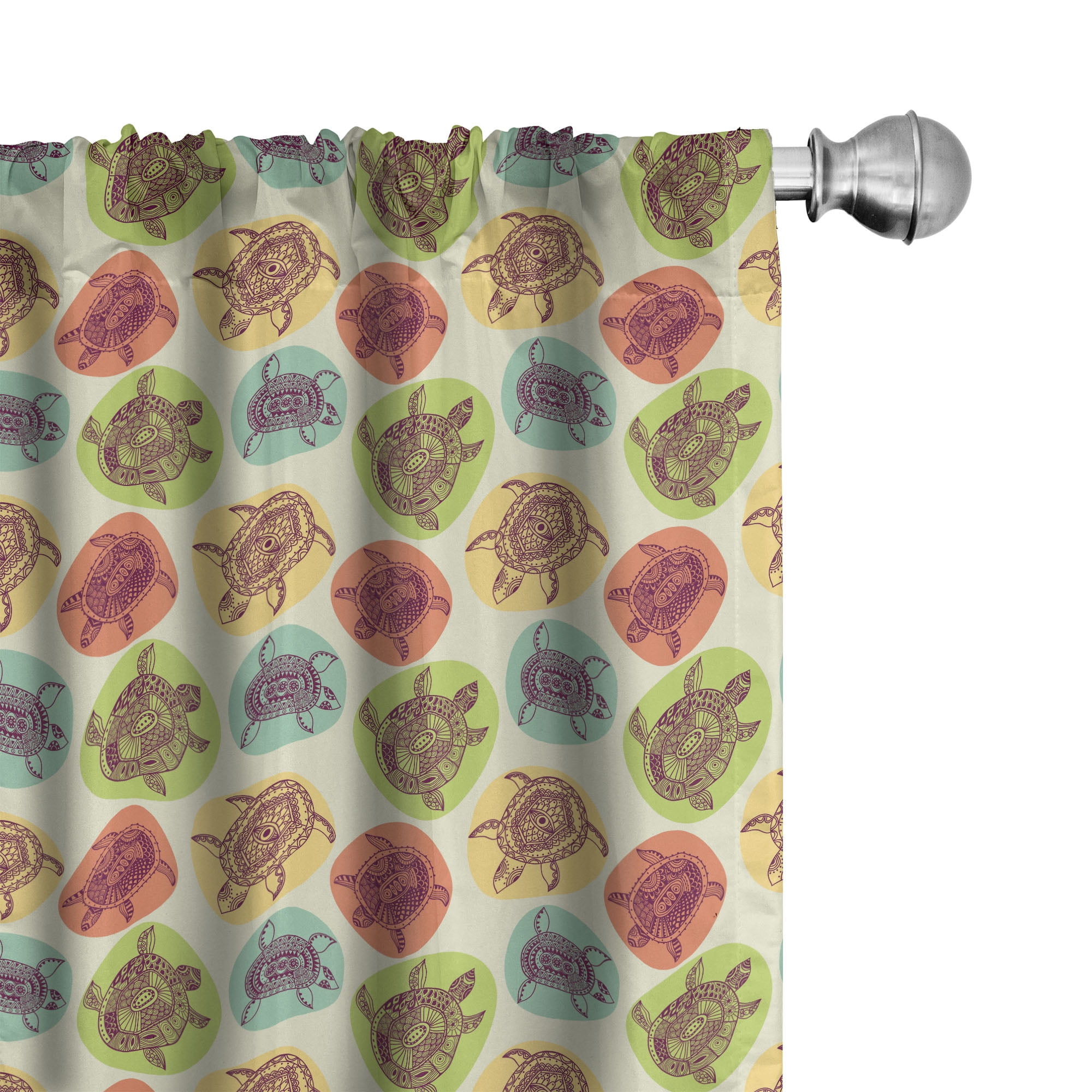 Multicolor Turtle Print Polyester Rod Pocket Curtain Panels, 28" x 95" Set of 2