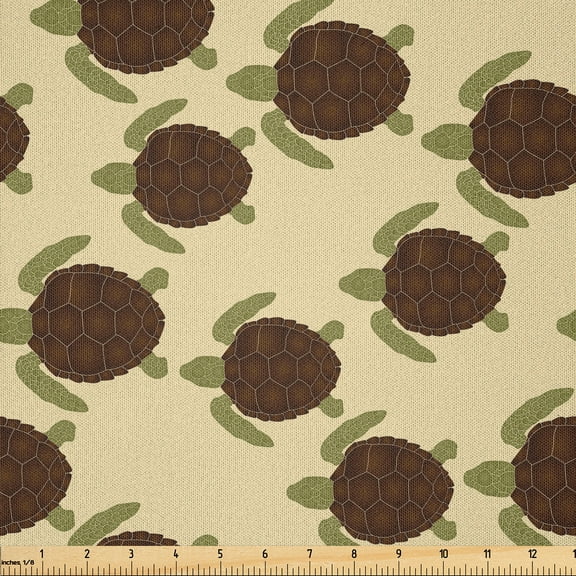 Ambesonne Turtle Fabric by the Yard Microfiber, Swimming Animal Shells, 5 Yards, Olive Green Chocolate