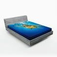 thumbnail image 1 of Ambesonne Turtle Fitted Sheet, Blue Waters Swimming, Full Size, Blue Yellow Dark Brown, 1 of 2
