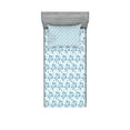 thumbnail image 1 of Ambesonne Turtle Fitted Sheet & Pillow Sham Set, Underwater Fauna Motif, Twinxl, Blue and White, 1 of 2