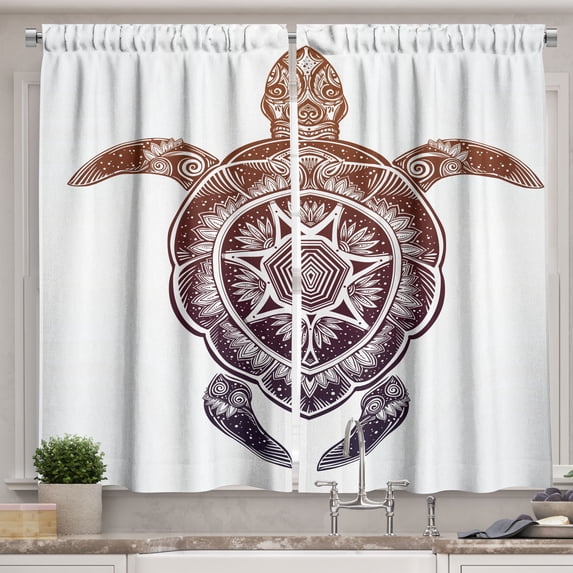 Ambesonne Turtle Kitchen Curtains, Ornate Mandala Motif, 55"x39", Multicolor