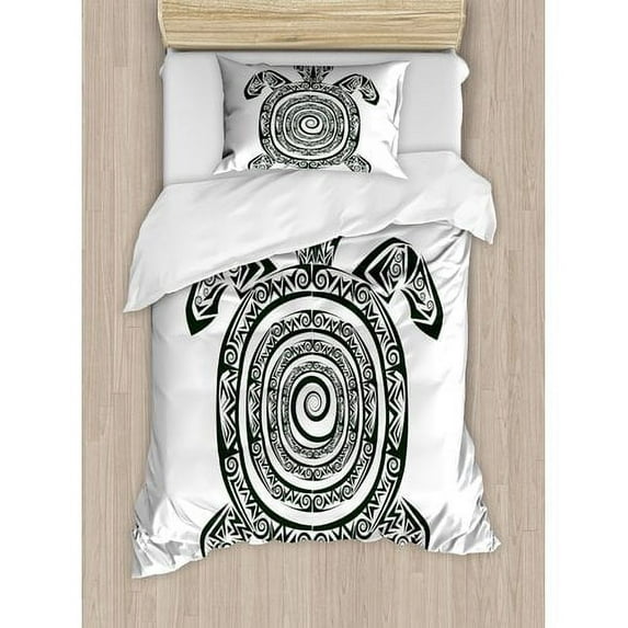 Ambesonne Turtle Maori Tattoo Style Figure of Sea Animal Tribal Spiral Form Ancient Tropical Duvet Cover Set