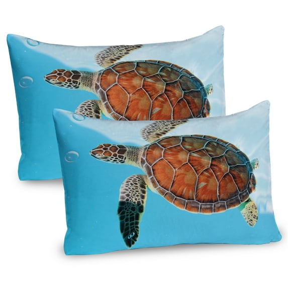 Ambesonne Turtle Pillow Sham 2 Pack, Sea Animal Caribbean, 30"x20", Turquoise Cinnamon