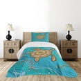 thumbnail image 1 of Ambesonne Turtle Quilted Bedspread Set 2 Pcs, Doodle Water, Twin Size, Turquoise, 1 of 3